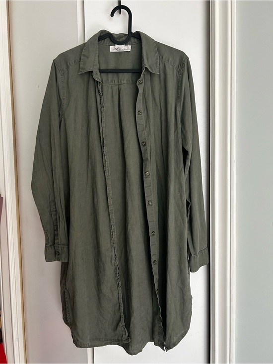Label Of Graded Goods Tops - Olive Green Long Button-Up Women’s Shirt
